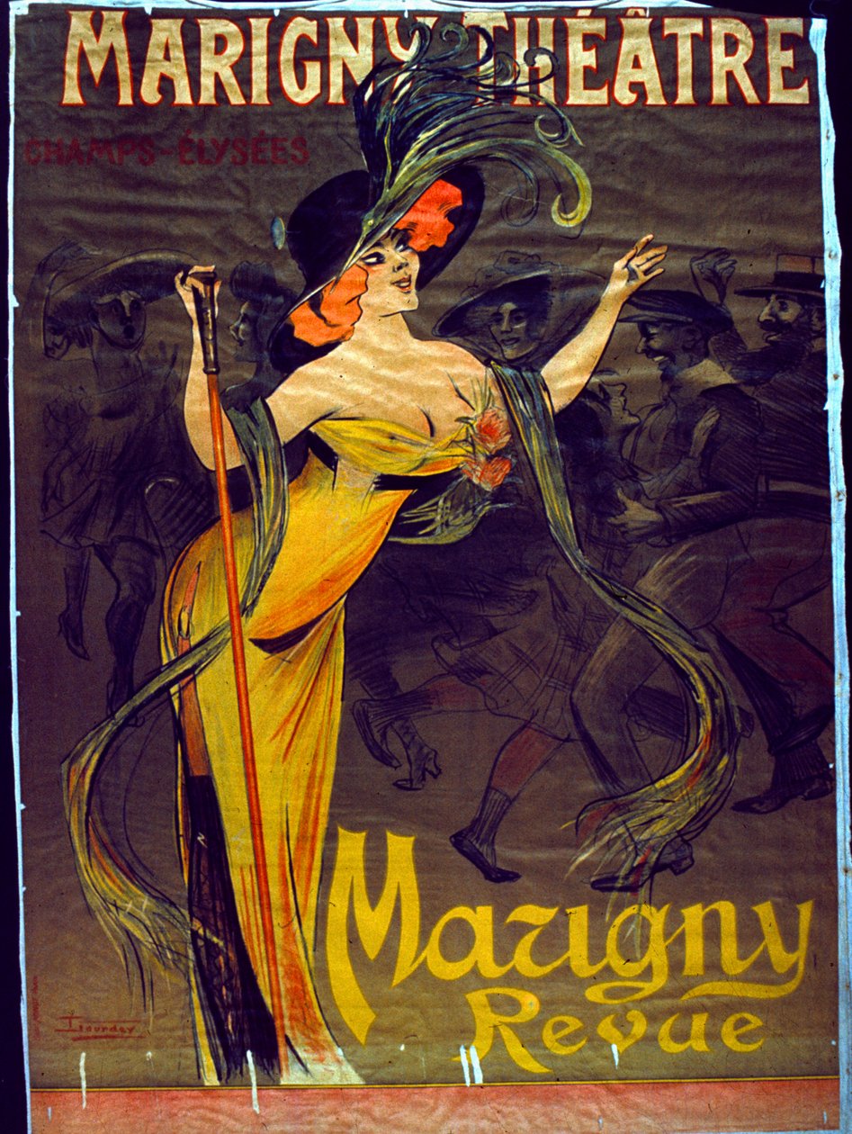 Reklama na Mazigny Revue v Paříži v divadle Marigny (barevné lito) od French School