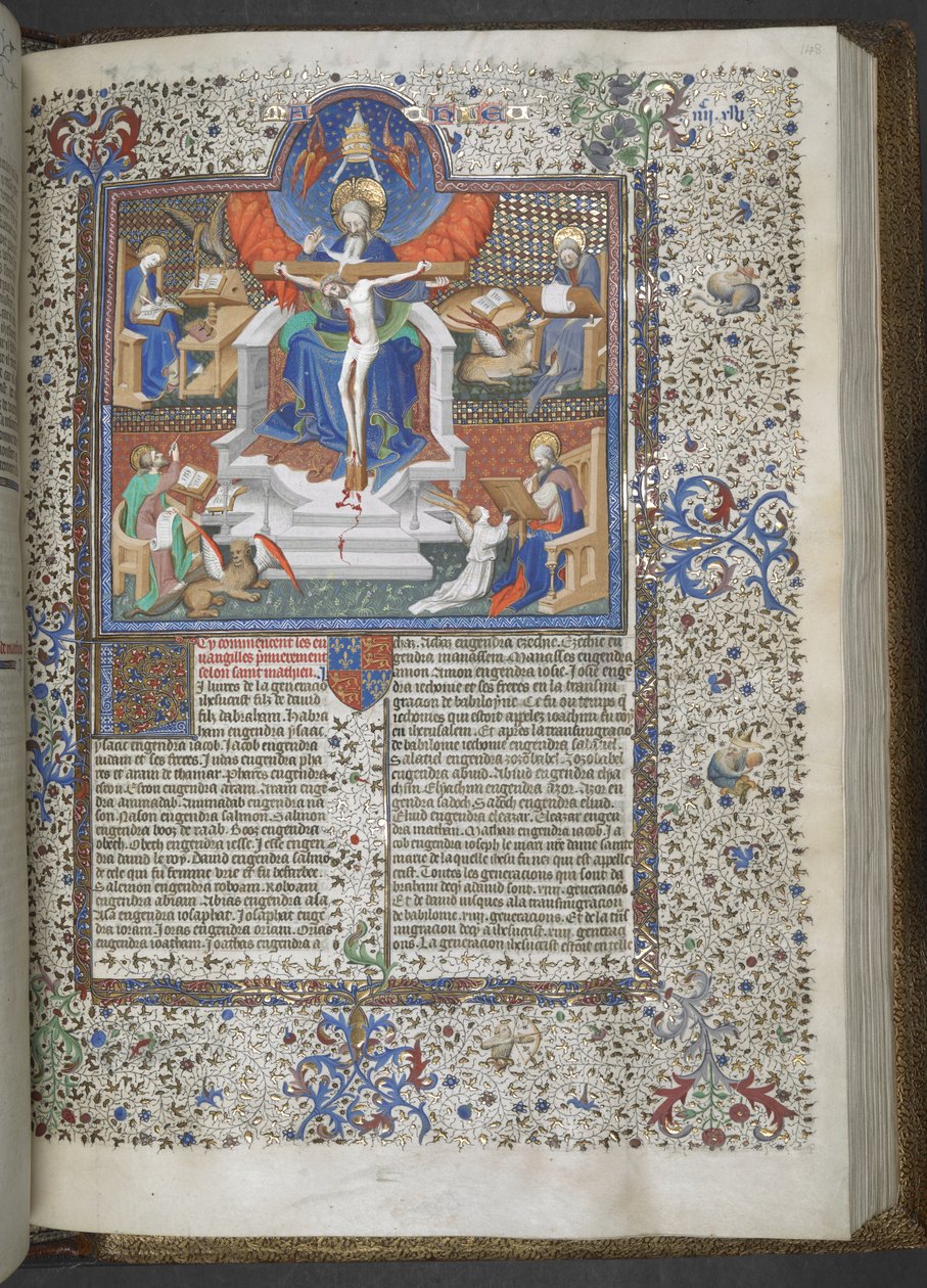 Přidat 18857, f.148 Trojice a čtyři evangelisté (vellum) od French School