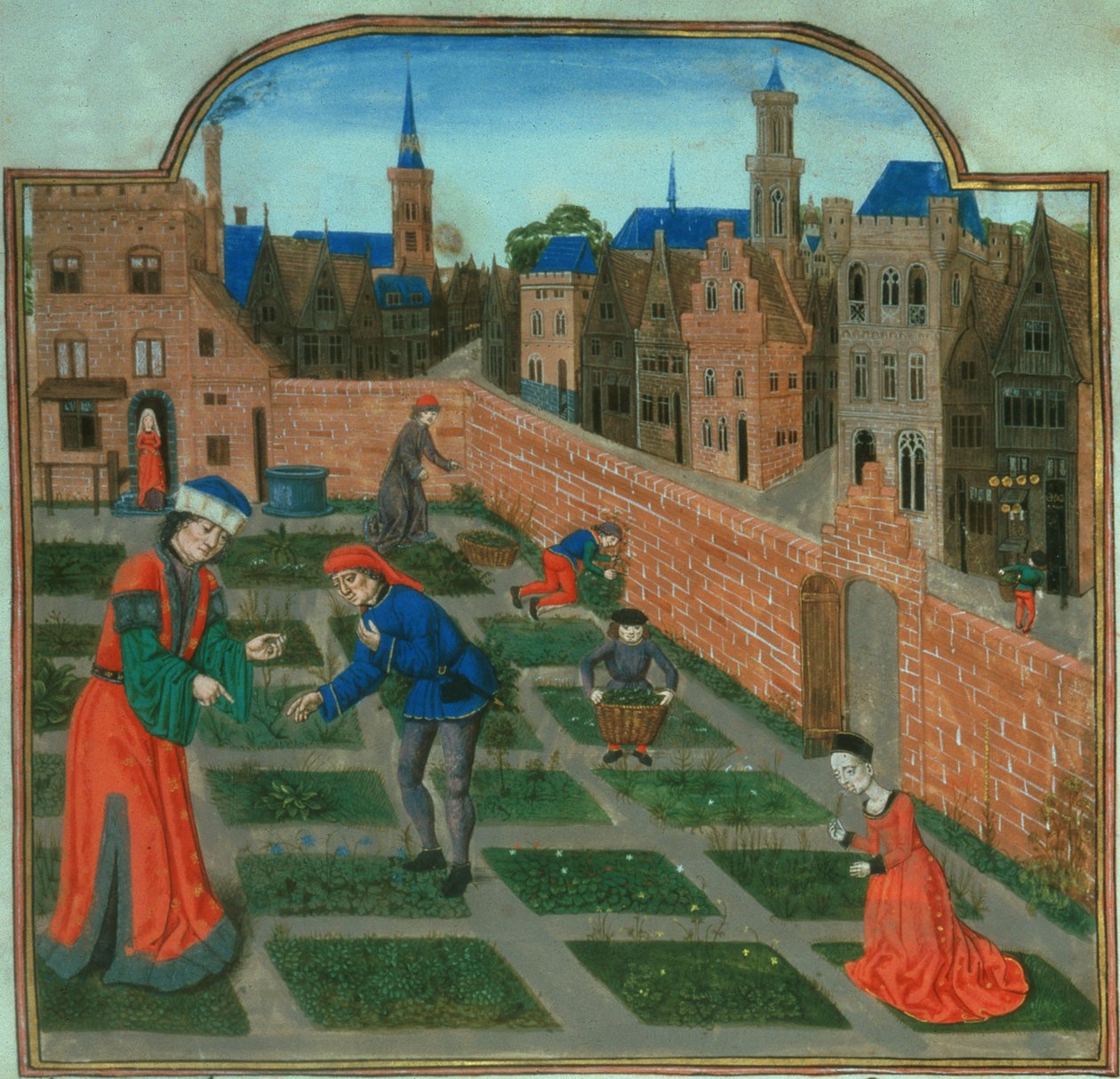 Přidat 19720 f.165 Městská zahrada obehnaná zdí, z „Livre des Profits Ruraux“ od Pietra de Crescenzi (1230-1320) (vellum) od French School