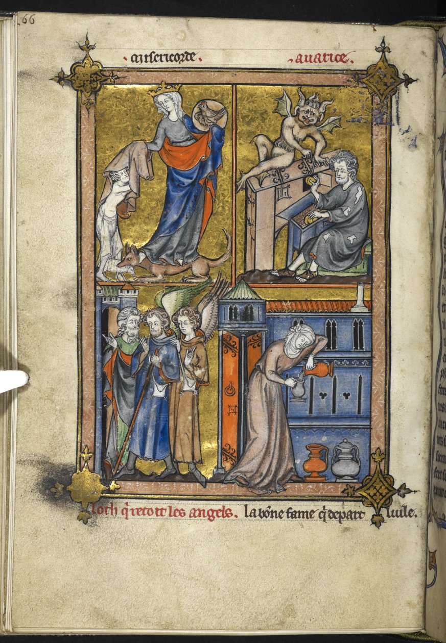 Přidat. 54180, f. 136v, Miniatura s anděly v poutnických šatech, z 