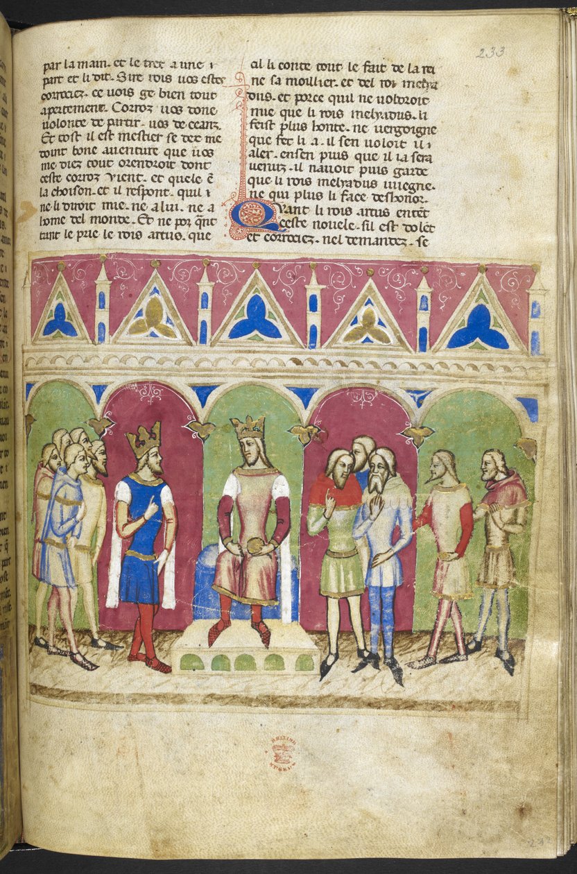 Přidat. MS 12228, f.223, Roman du Roy Meliadus de Leonnoys, c.1352 (pergamen) od French School
