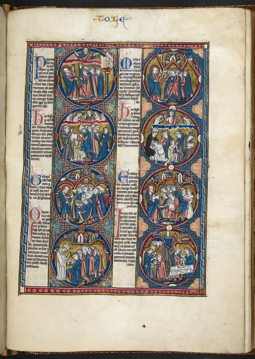 Přidat MS Harley 1527, f.105r, miniatury z Bible moralisée (vellum) od French School