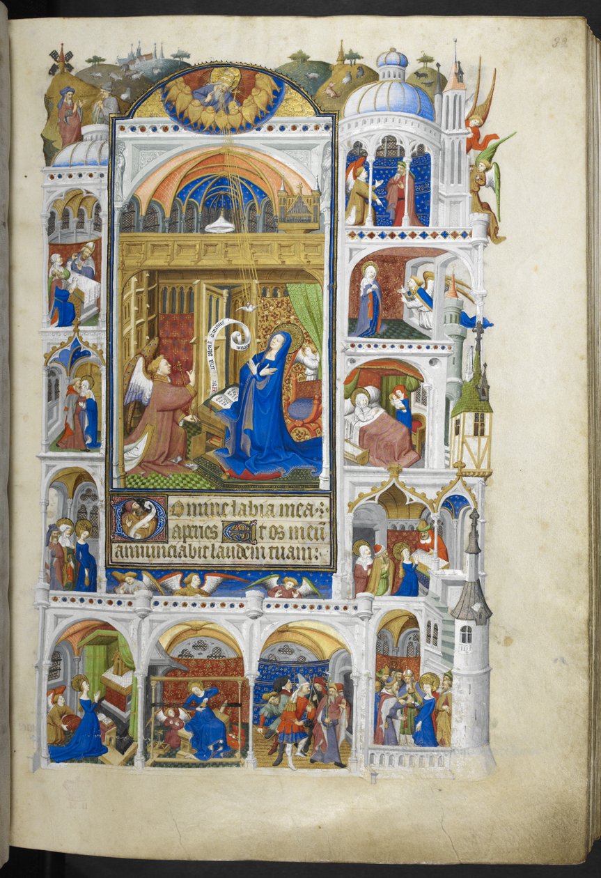 Přidat Ms 18850 f.32r, The Annunciation, from Book of Hours (The Bedford Hours) c.1410-30 (inkoust, barva a zlato na pergamenu) od French School