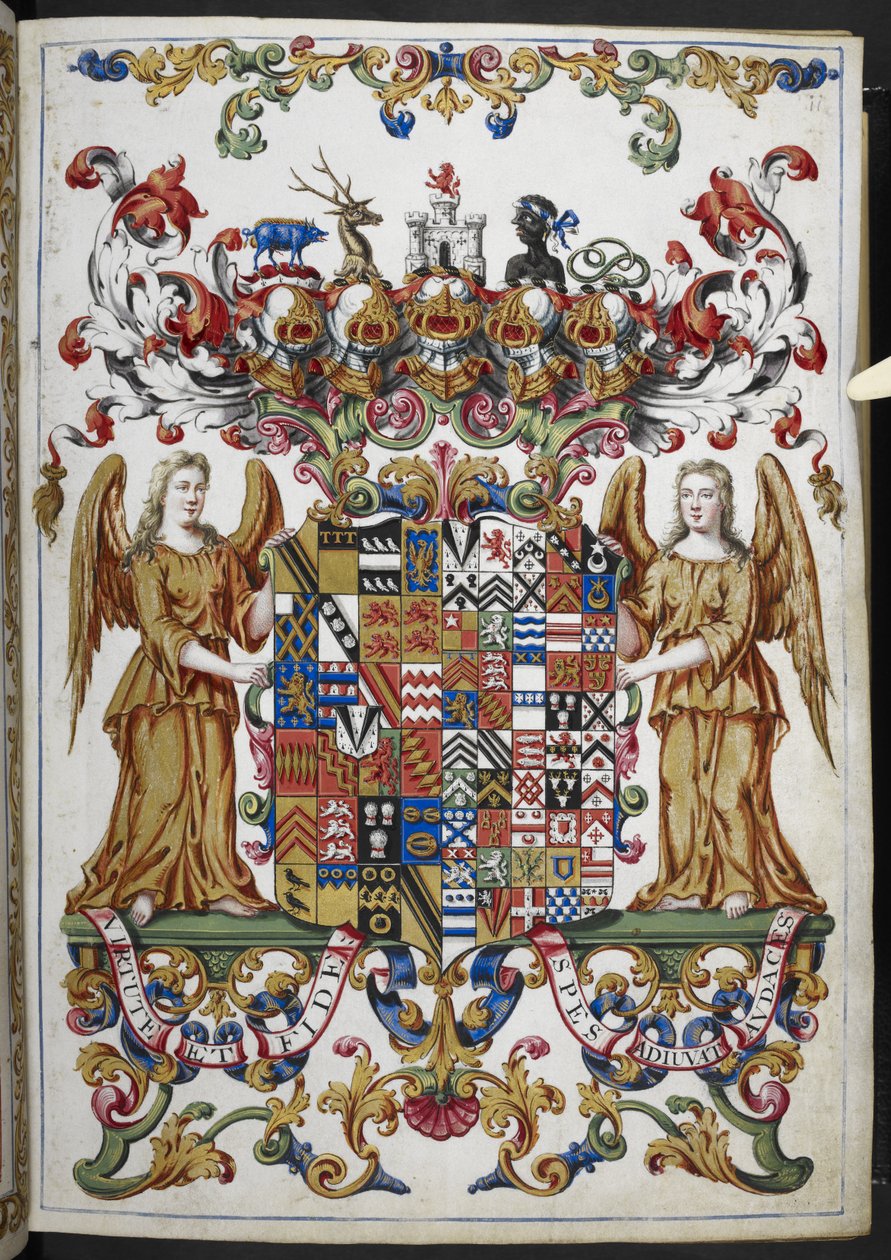 Add Ms 18850 f.s008r Coat of Arms from Book of Hours (The Bedford Hours) c.1410-30 (ink, colour & gold on vellum)   1354210   cs       czech Successfully Translated  Original: Ganesha or Ganapati : the elephant headed Hindu god. Translat: Ganesha or Ganapa od French School