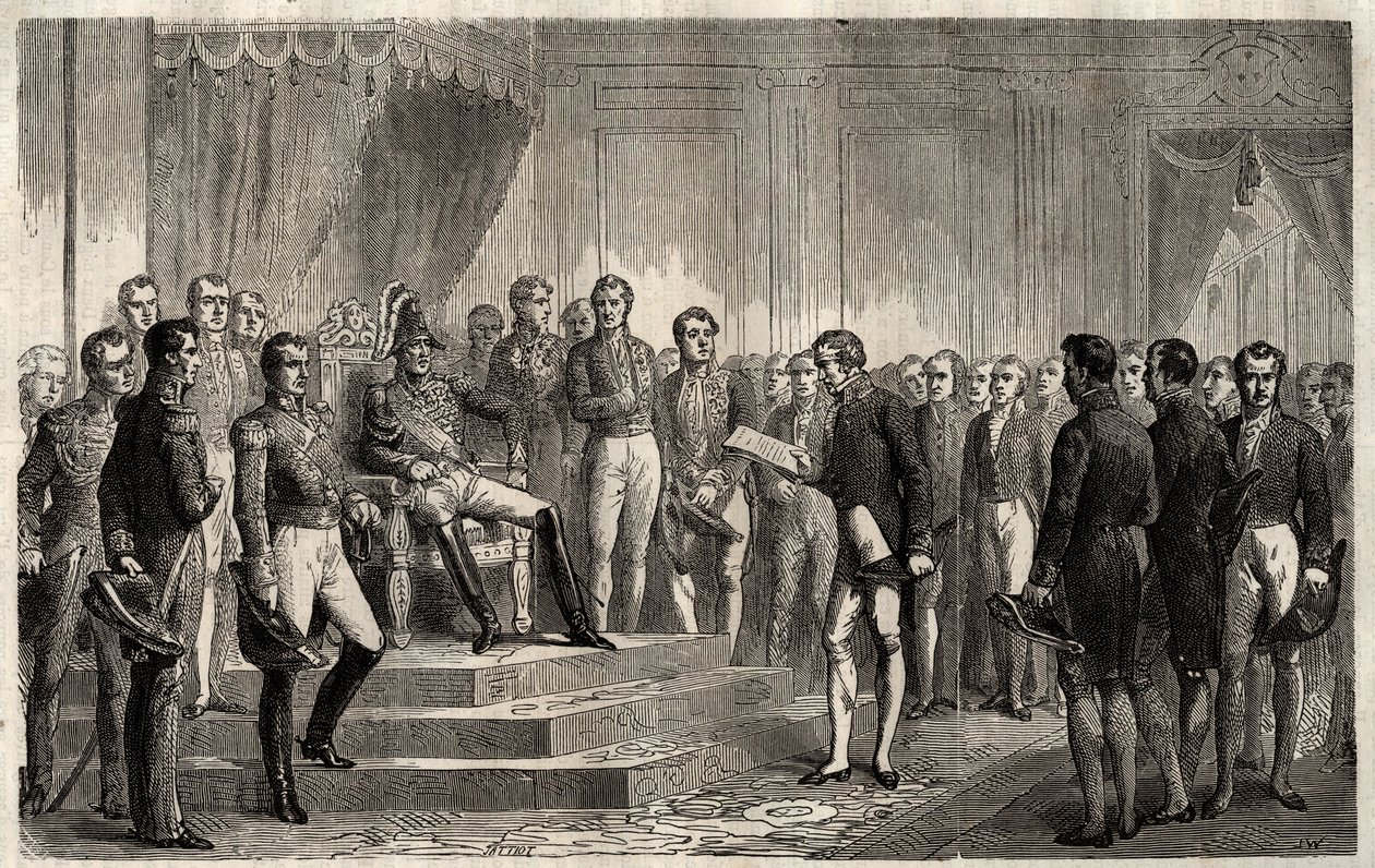 Projev 221 - Liberální státník Roy-Collard přednesl Adresu du 221 - Pierre Paul Royer-Collard čte francouzskému králi Karlu X. Proslov 221 na protest proti rozhodnutí v roce 1830 - Pierre Paul Royer Collard (1763-1845) (Royer- Collard) před od French School