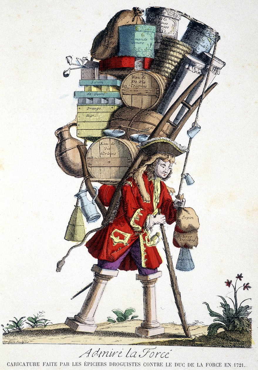 Obdivujte sílu. Karikatura vytvořená drogisty proti vévodovi síly v roce 1721. od French School