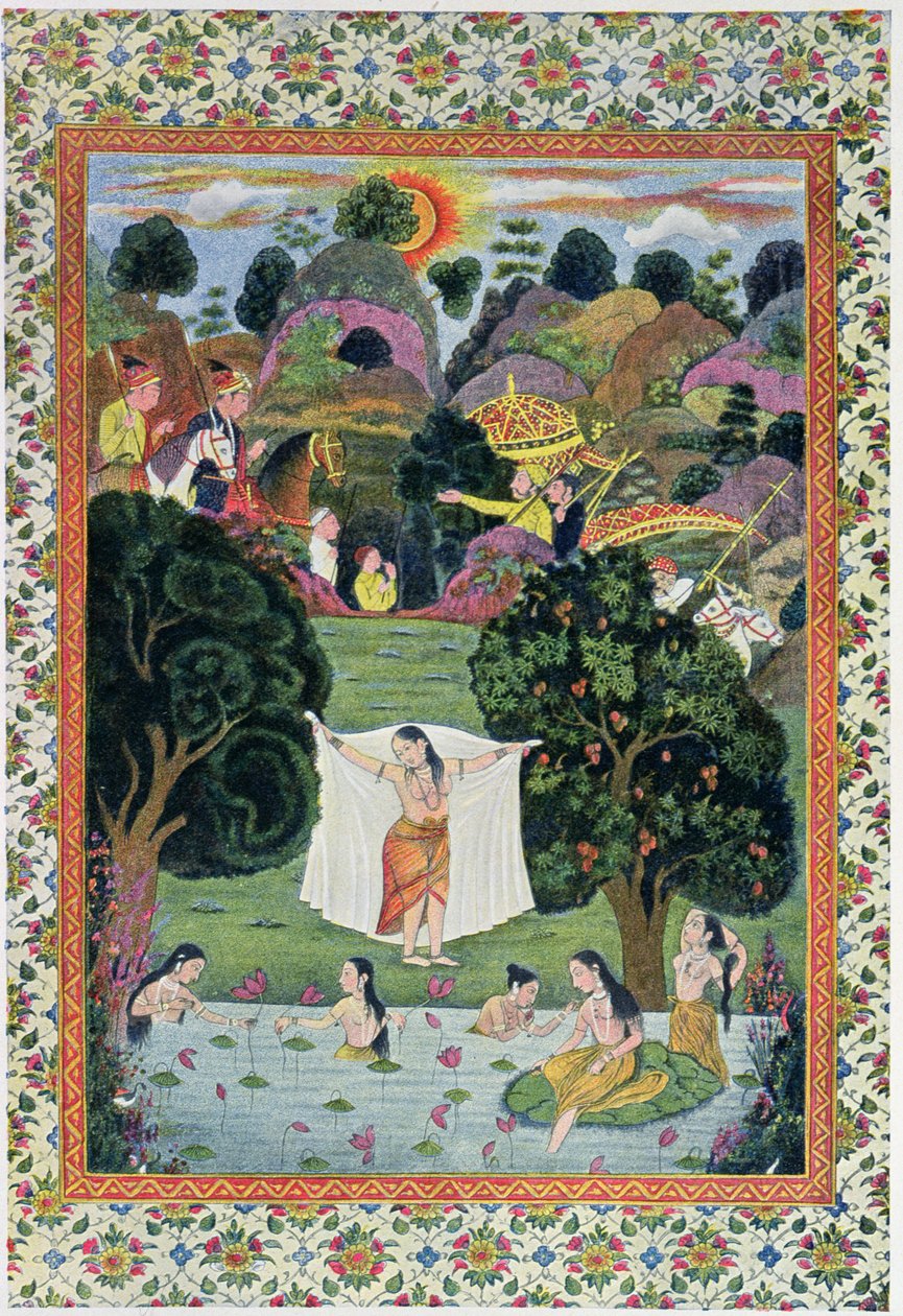 Koupání dospívajících, ilustrace z The Arabian Nights, 1895 (barevná rytina) od French School