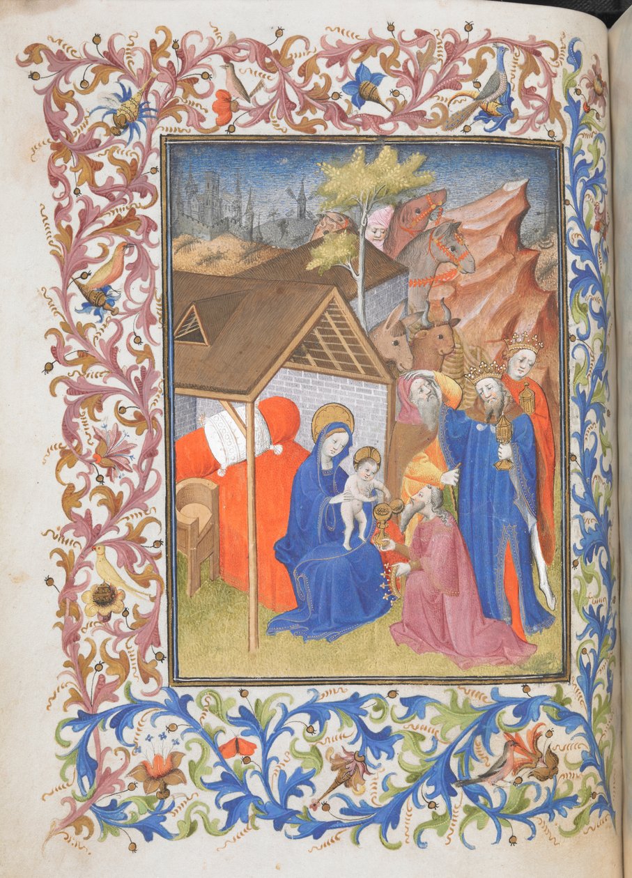 Klanění tří králů, z Knihy hodin René z Anjou (vellum) od French School