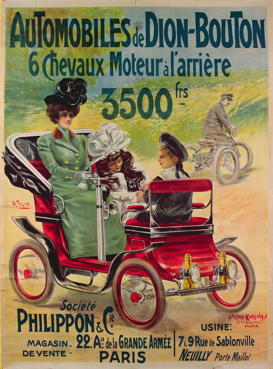 Reklama na automobily De Dion-Bouton, kolem roku 1900 od French School