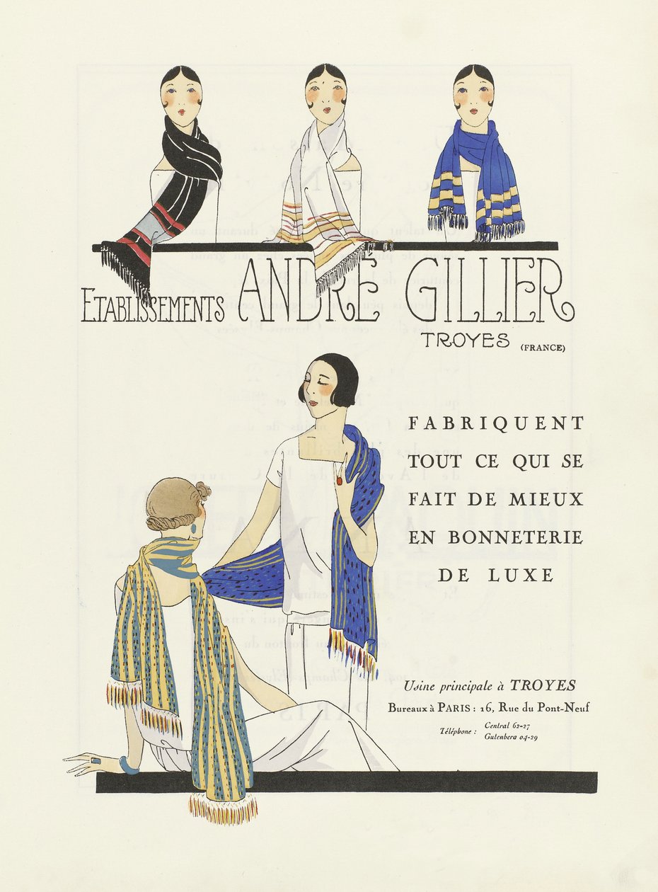 Reklama na Etablissements Andre Gillier , pub 1920 (šablonový tisk) od French School