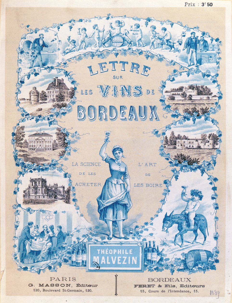 Reklama propagující vydání Dopisu o vínech z Bordeaux od Theophila Malvezina, 1889 od French School
