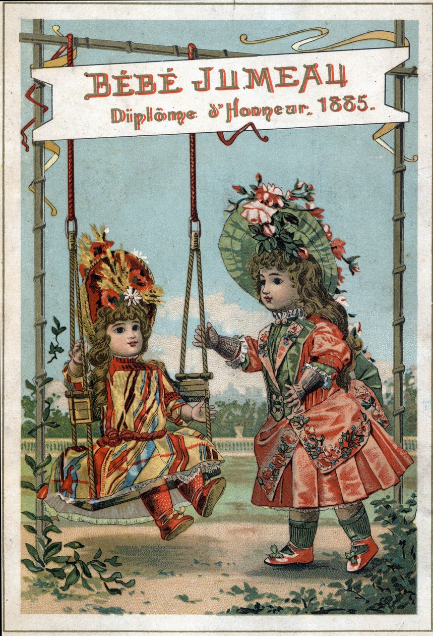 Reklama na panenky Twin v roce 1885 v Twin House. (První světová výroba pro výrobu Beaux Bebes). od French School