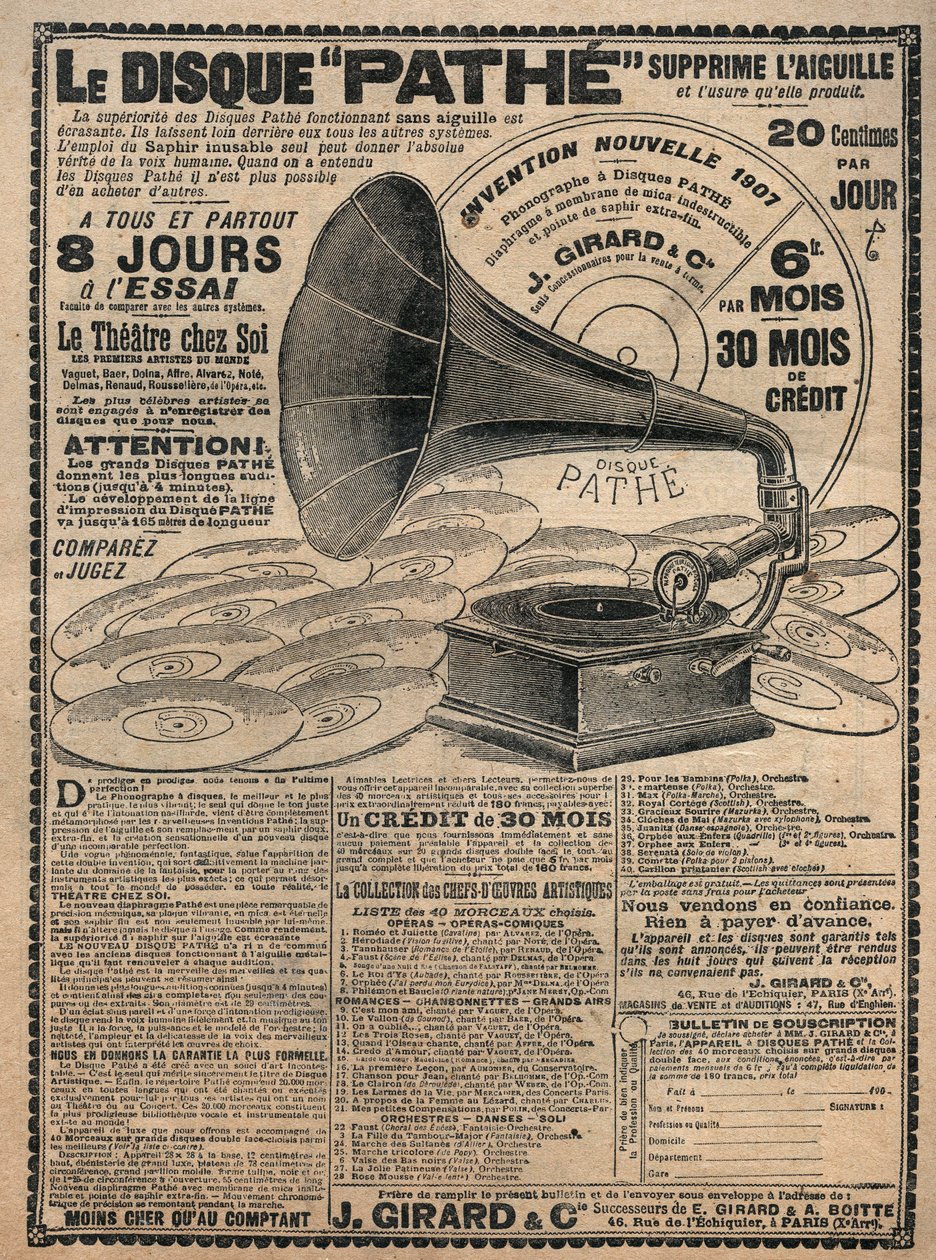 Reklama na gramofony “” Pathe”” 1907 - Le disque pathe - od French School
