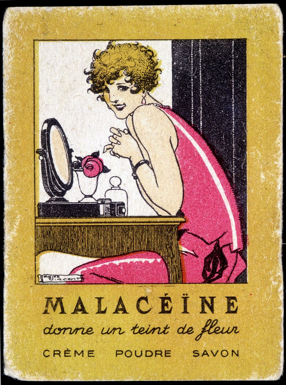 Reklamní pohlednice na kosmetické produkty Malacéíne. cca 1920. od French School