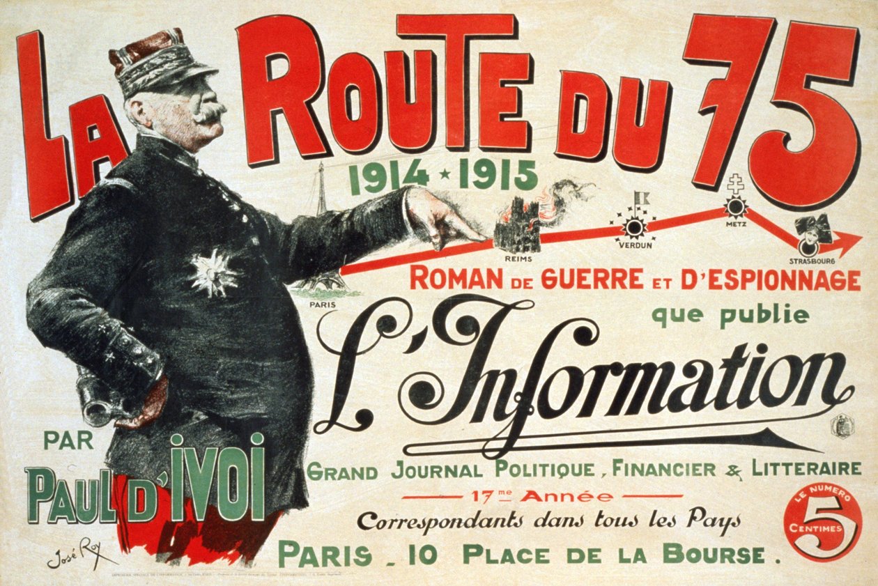 Reklamní plakát k románu „La Route du 75:1914 - 1915: Roman de guerre et d