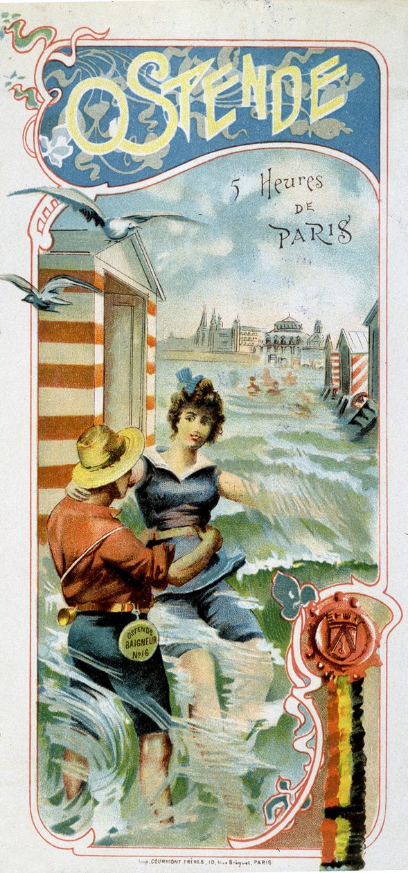Reklama na cestu do Ostende (Belgie) z Paříže: Ostende: 5 hodin z Paříže, cca 1900 (chromolitograf) od French School
