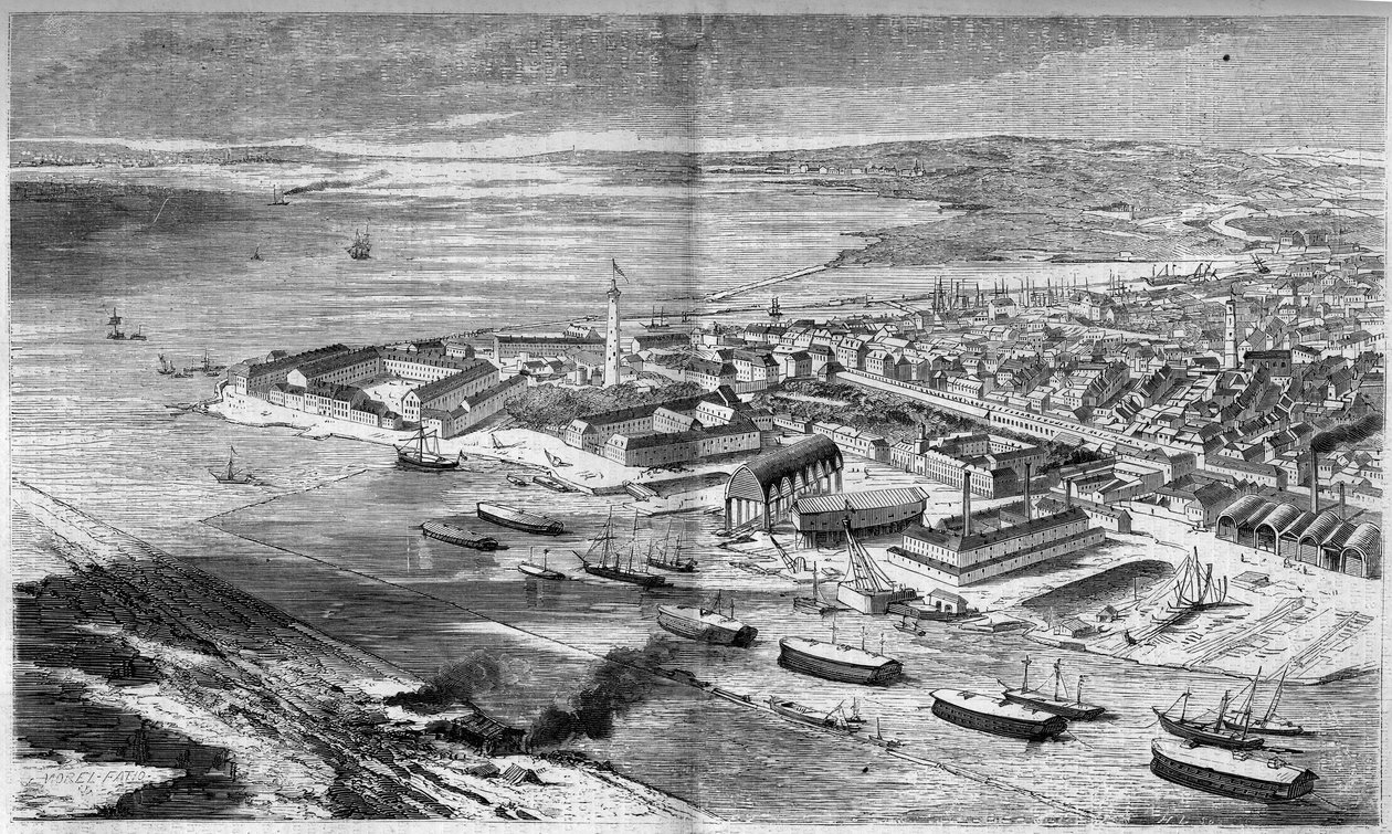 Letecký pohled na město a přístav Lorient, Morbihan (56) od French School