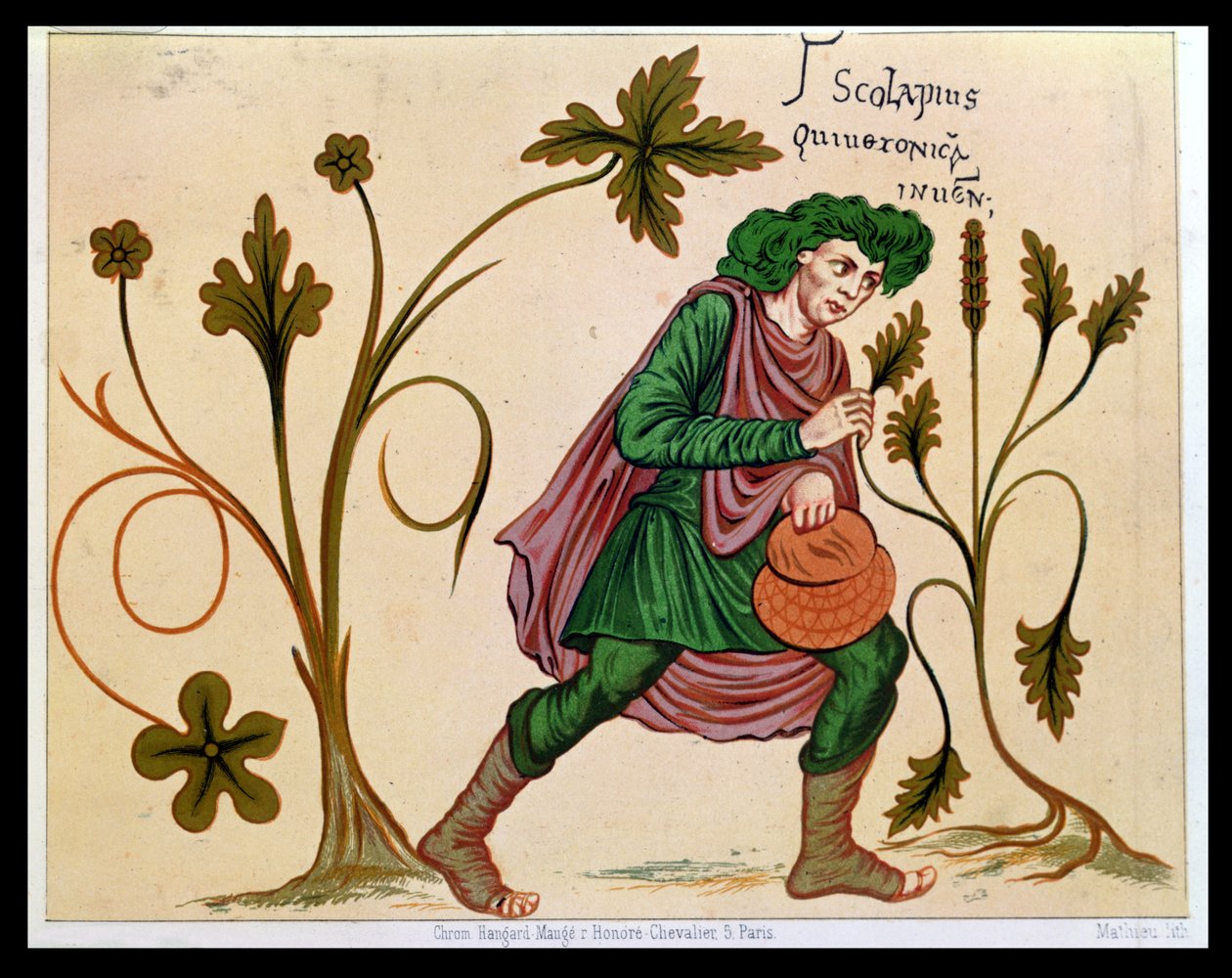 Aesculapius objevující betony, faksimile rukopisu Antonia Musy (63 př. nl-14 n. l.) (originál viz 235101) od French School