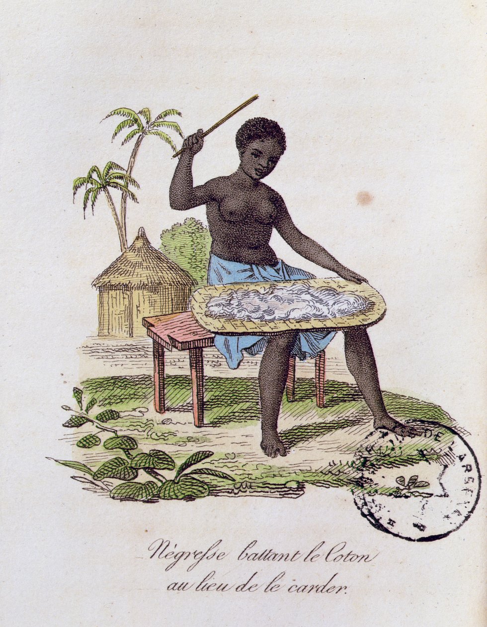 Africká žena mlátící bavlnu od French School