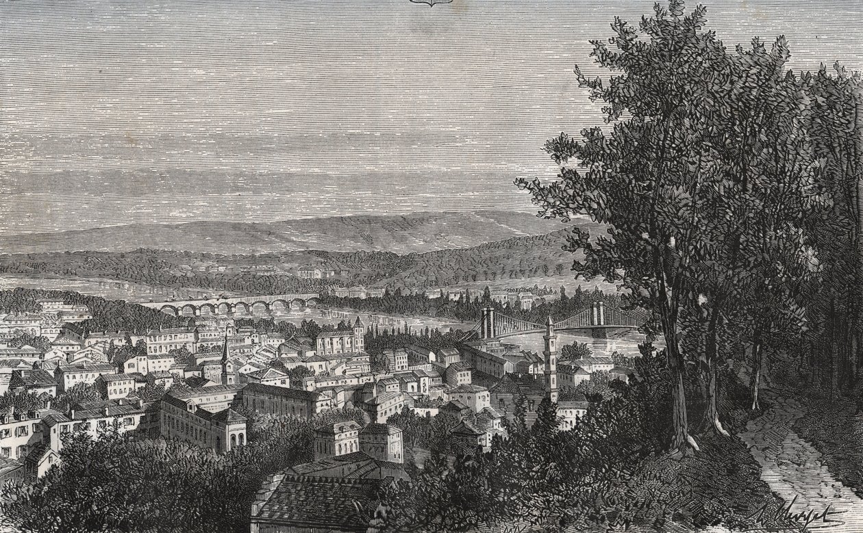 Agen - Lot-et-Garonne - rytina v „La France illustrée: geografie, historie, statistická správa“ od V.A. Malt-Brown. 1884 od French School