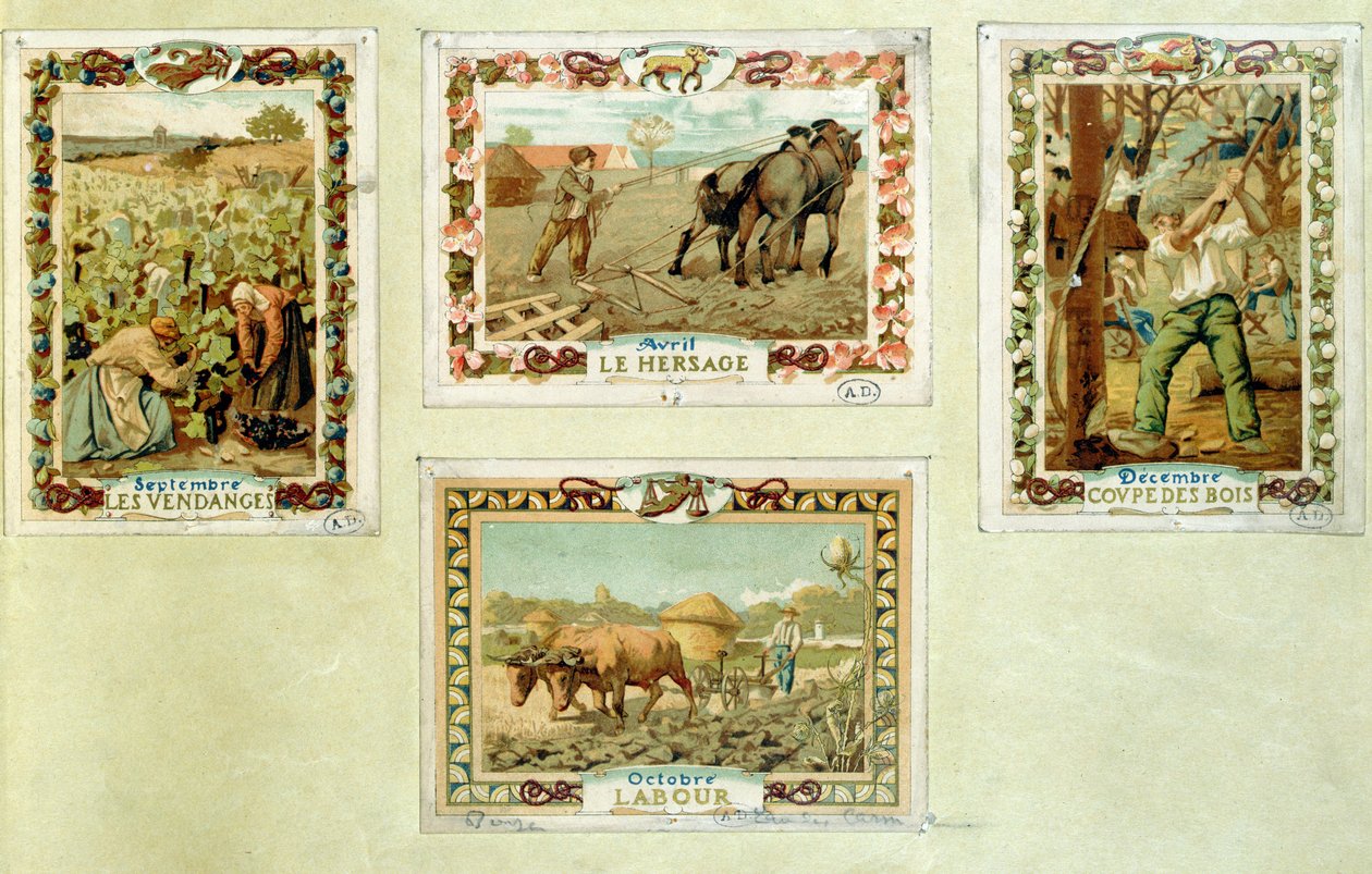 Zemědělský kalendář zobrazující různá roční období hospodaření, konec 19. století od French School