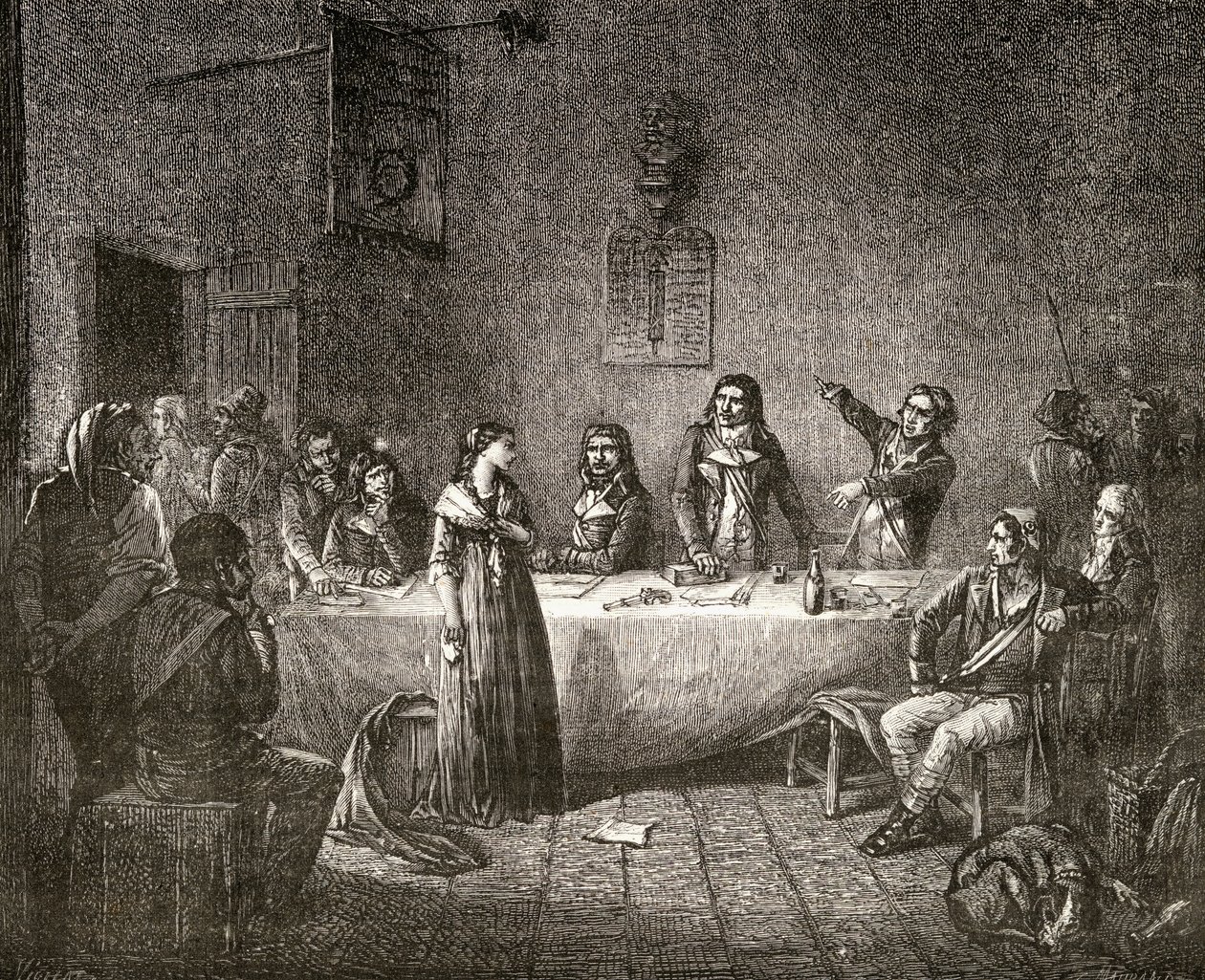 Aimee Cecile Renault před revolučním výborem, z „Histoire de la Revolution Francaise“ od Louise Blanca (1811-82) od French School