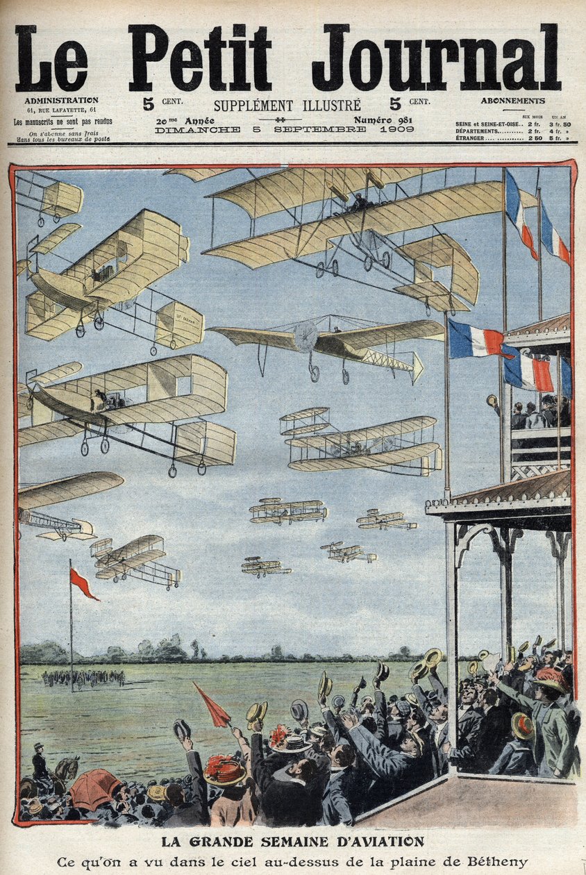 Airshow se konala v Betheny, Francie, ilustrace z francouzských novin Le Petit Journal - Meeting d