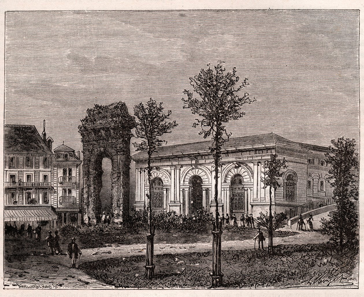 Aix les bains - Aix-les-Bains - Savoy - románský oblouk Campanus - rytina v „La France illustrée: geografie, historie, statistická správa“ od V.A. Malt-Brown. 1884 od French School