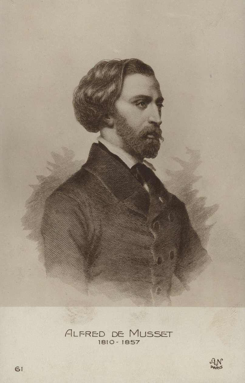 Alfred de Musset, francouzský dramatik, prozaik a básník (litografie) od French School