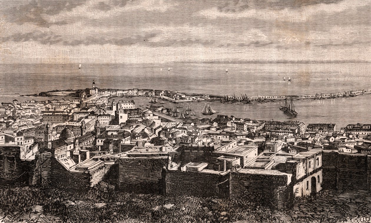 Alžír - Alžír - Alžírsko - rytina v „La France illustree: geography, history, administration statistique“ od V.A. Sladově hnědá. 1884 od French School