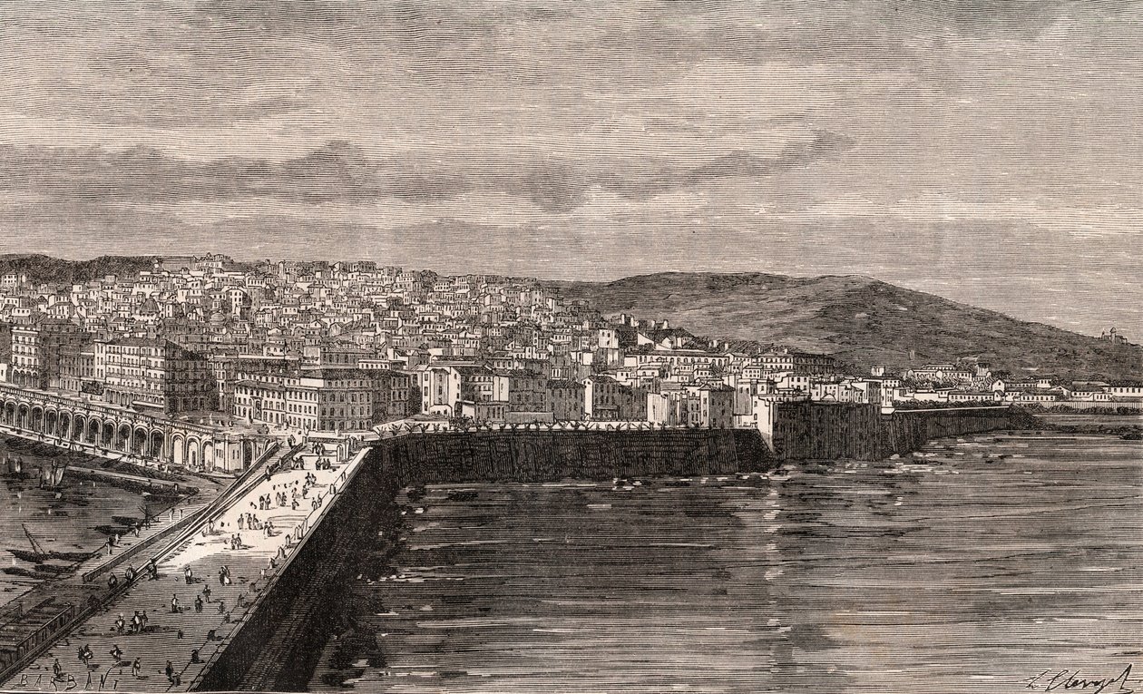 Alžír - Alžír - Alžírsko - rytina v „La France illustree: geography, history, Administration Statistique“ od V.A. Sladově hnědá. 1884 od French School