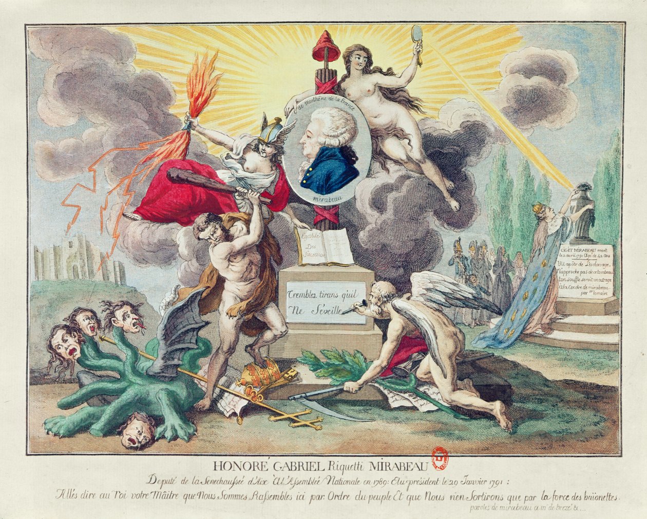 Alegorie smrti Mirabeaua. 1791 (barevná rytina) od French School
