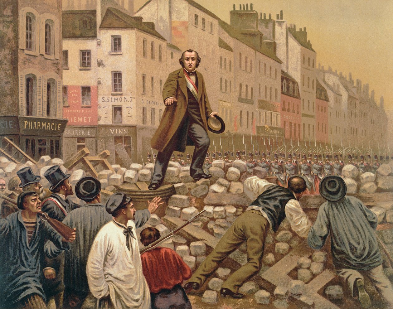 Alphonse Baudin na barikádě Faubourg Saint-Antoine, 3. prosince 1851 od French School