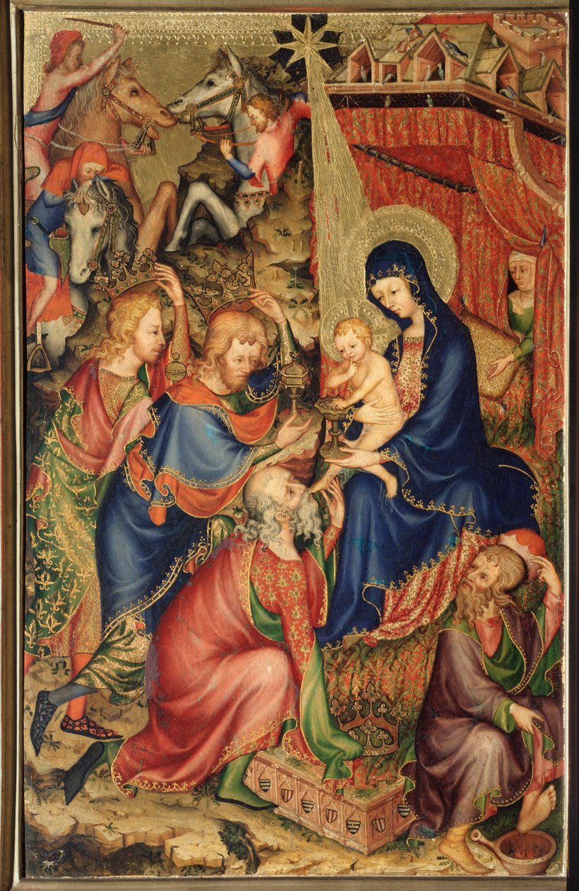 Altarolo del Bargello: Klanění tří králů - (diptych Bargella, Klanění tří králů) Anonymní obraz francouzské školy 14. století (francouzská škola, XIV. století) Florencie, Museo Nazionale del Bargello od French School