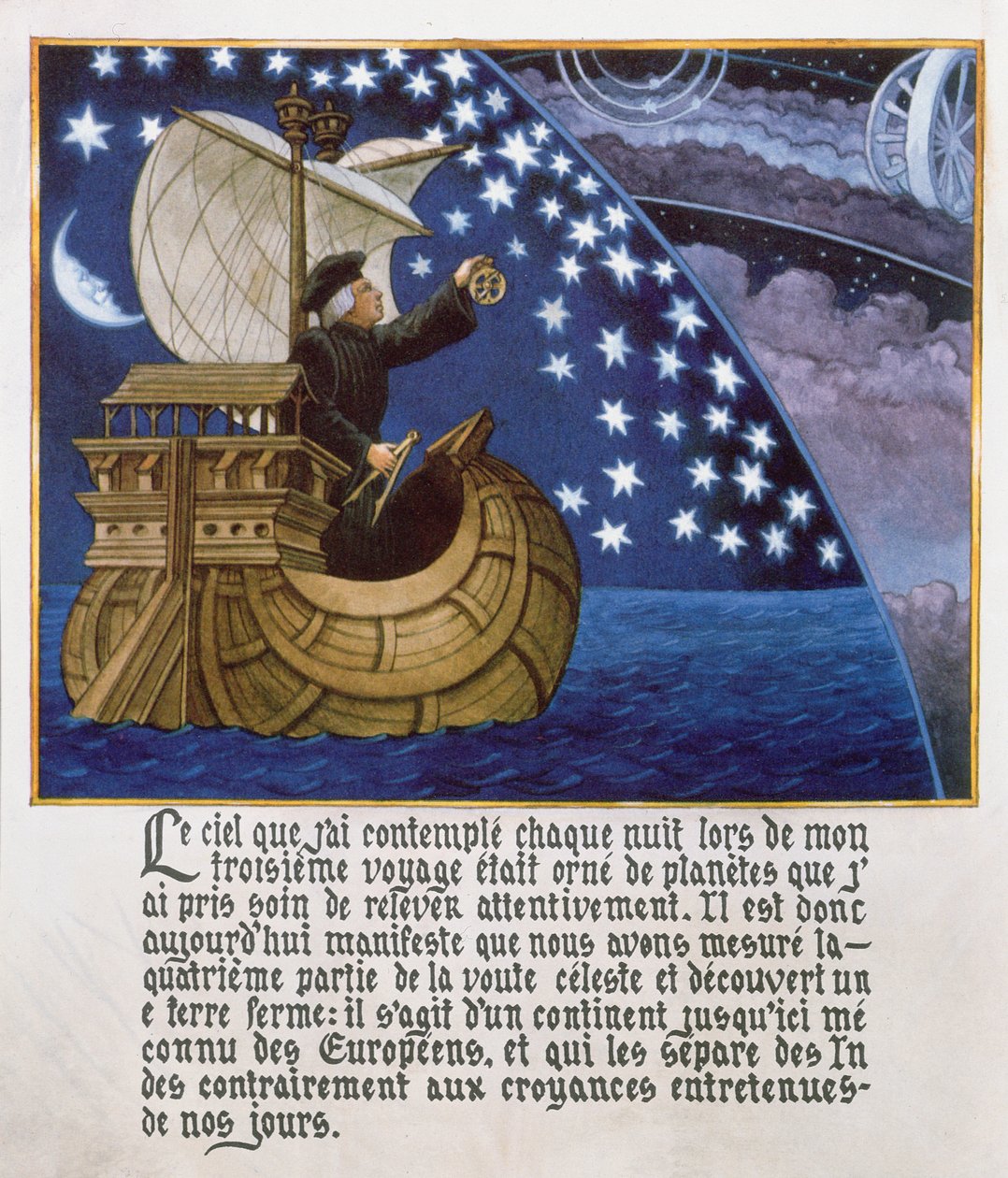 Amerigo Vespucci navigace podle hvězd na své 3. cestě od French School
