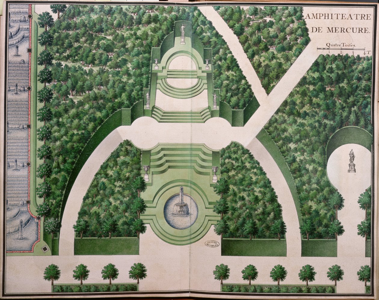 Amfiteátr Mercury, z Gardens of Marly, počátek 18. století (wc na papíře) od French School