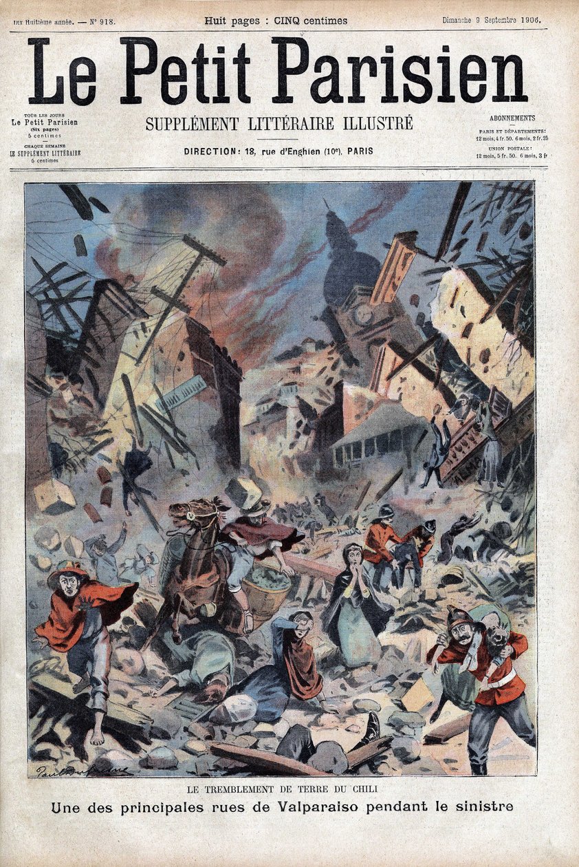 Zemětřesení o síle 8,2 stupně Richterovy škály zabilo 3000 lidí a 20 000 zranilo ve Valparaisu v Chile 16. srpna od French School