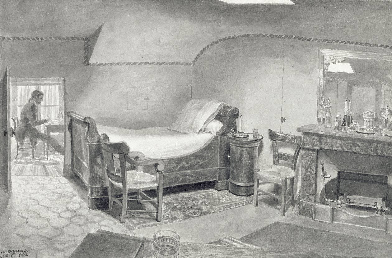 Podkrovní interiér umělce v Paříži, kolem roku 1830 (pero a sépiový inkoust a sépiové wc na papíře) od French School