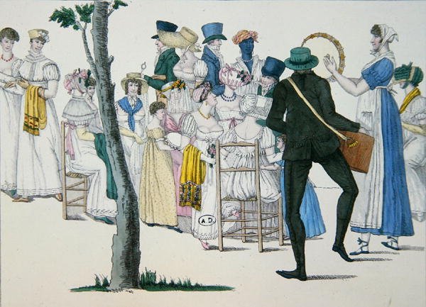 Večer v Koblentzu, deska 20 z „Le Bon Genre“ (počátek 19. století) (barevná rytina) od French School