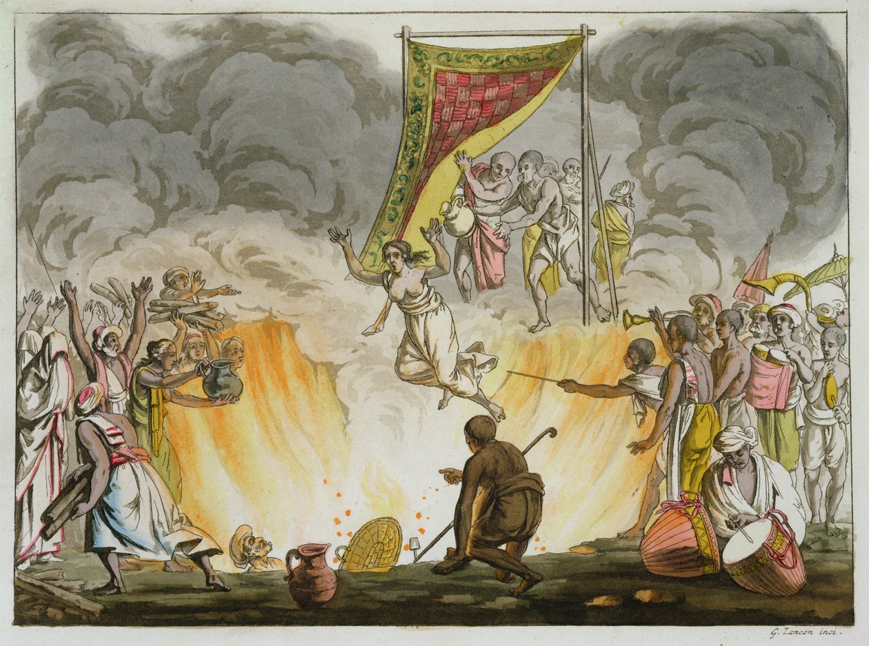 Indická vdova uhořela s tělem manžela, deska 30 z Knihy o Indii, vyryla Gaetano Zancon (1771-1816) od French School