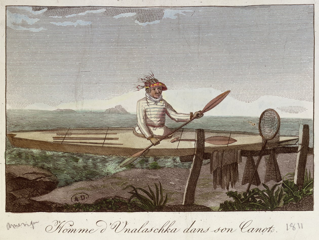 Obyvatel ostrova Unalaska ve své kánoi, 1811 od French School