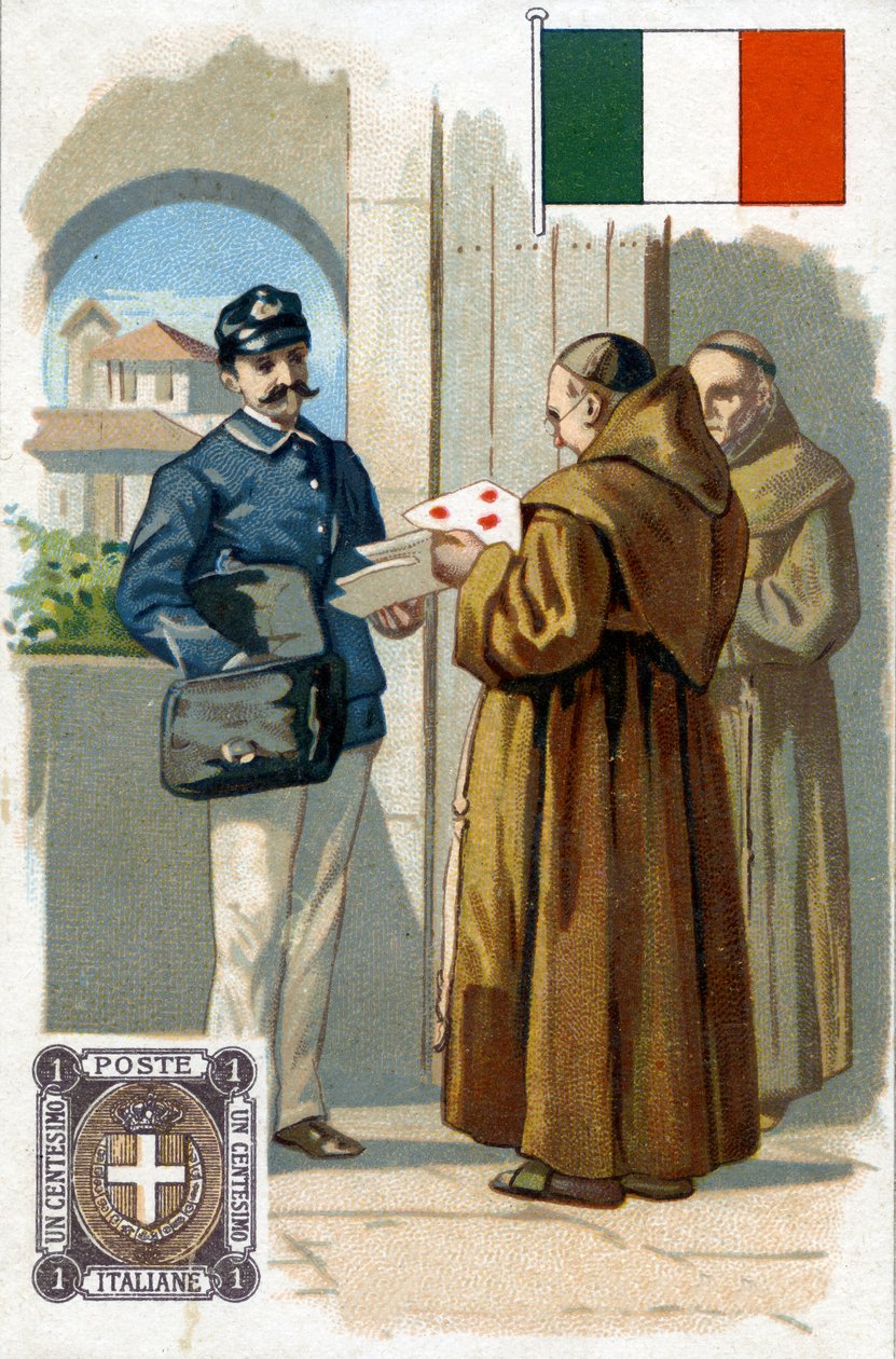 Italský pošťák doručující poštu, konec 19. století od French School