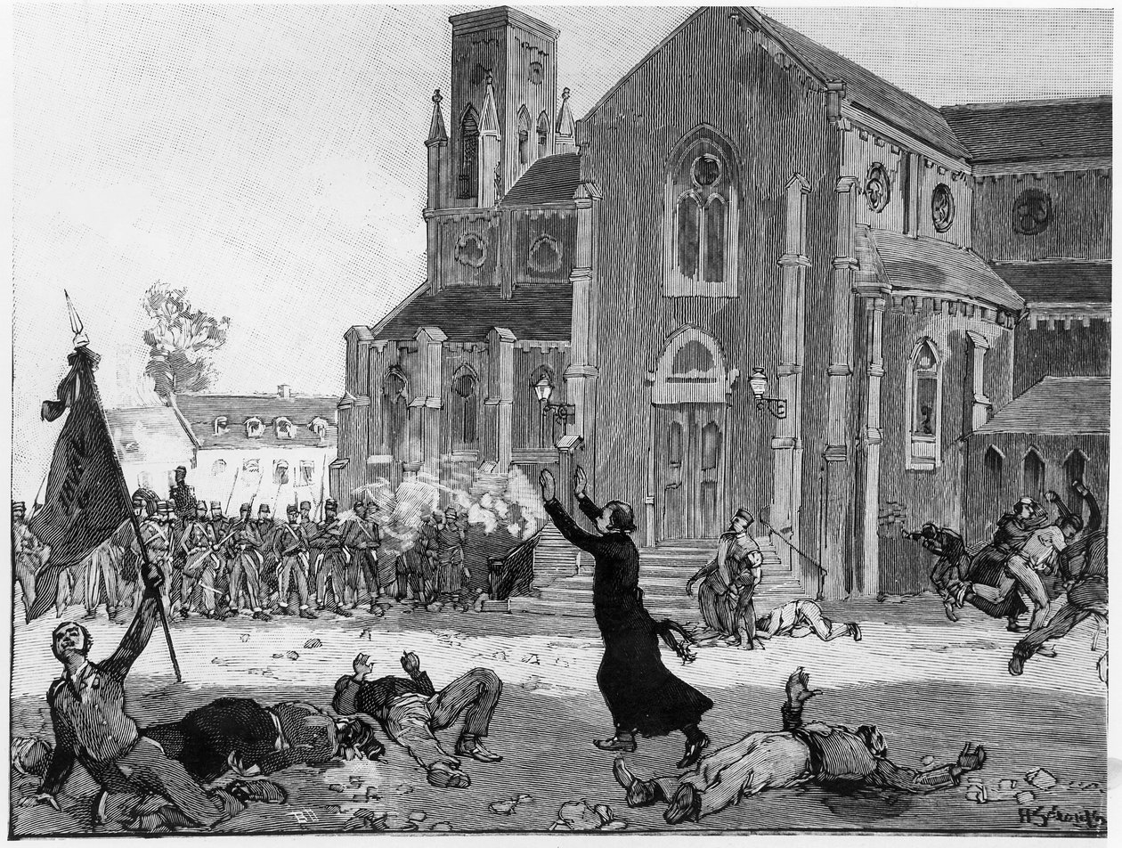 Povstání na náměstí u radnice ve Fourmies, ilustrace z Le Monde Illustre, 9. května 1891 od French School
