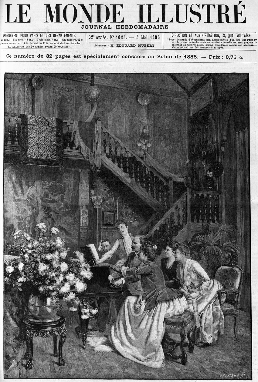Odpoledne kolem partitury v pařížském salonu. Rytina v „“The Illustrous World““ v roce 1888. od French School