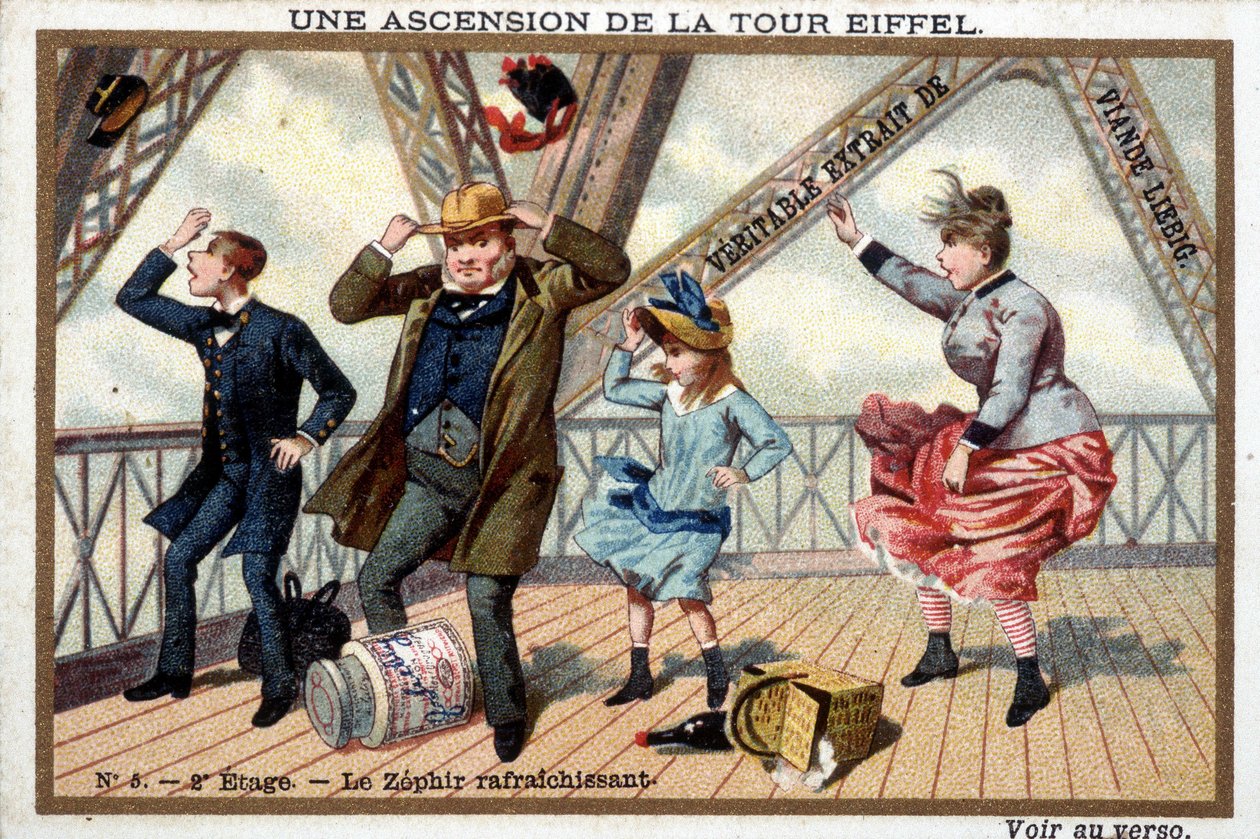 Výstup na Eiffelovu věž: ve 2. patře osvěžující zefir - chromo. Liébig, deb. 20. století od French School