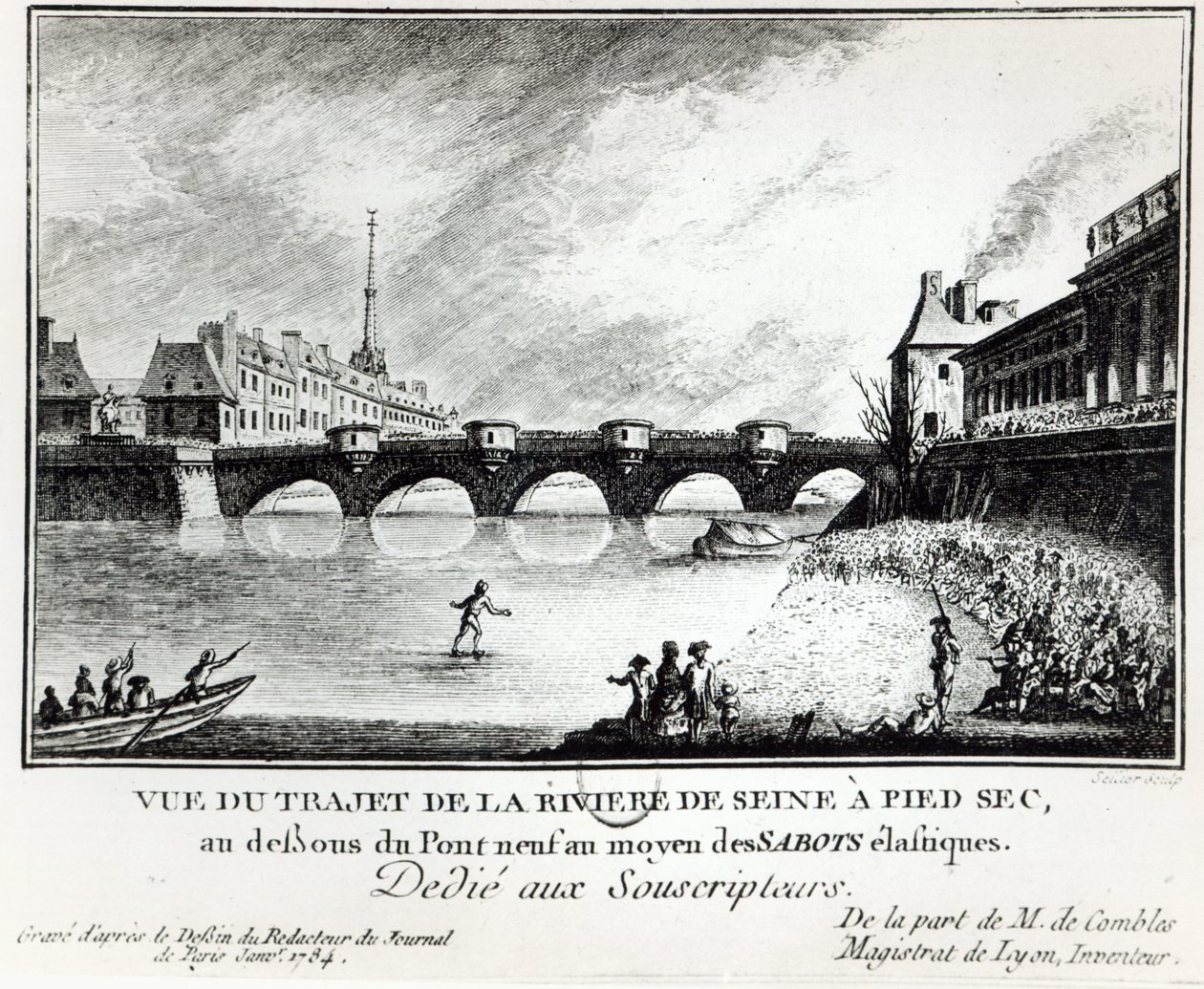 Pokus o procházku přes Seinu, 1784 od French School