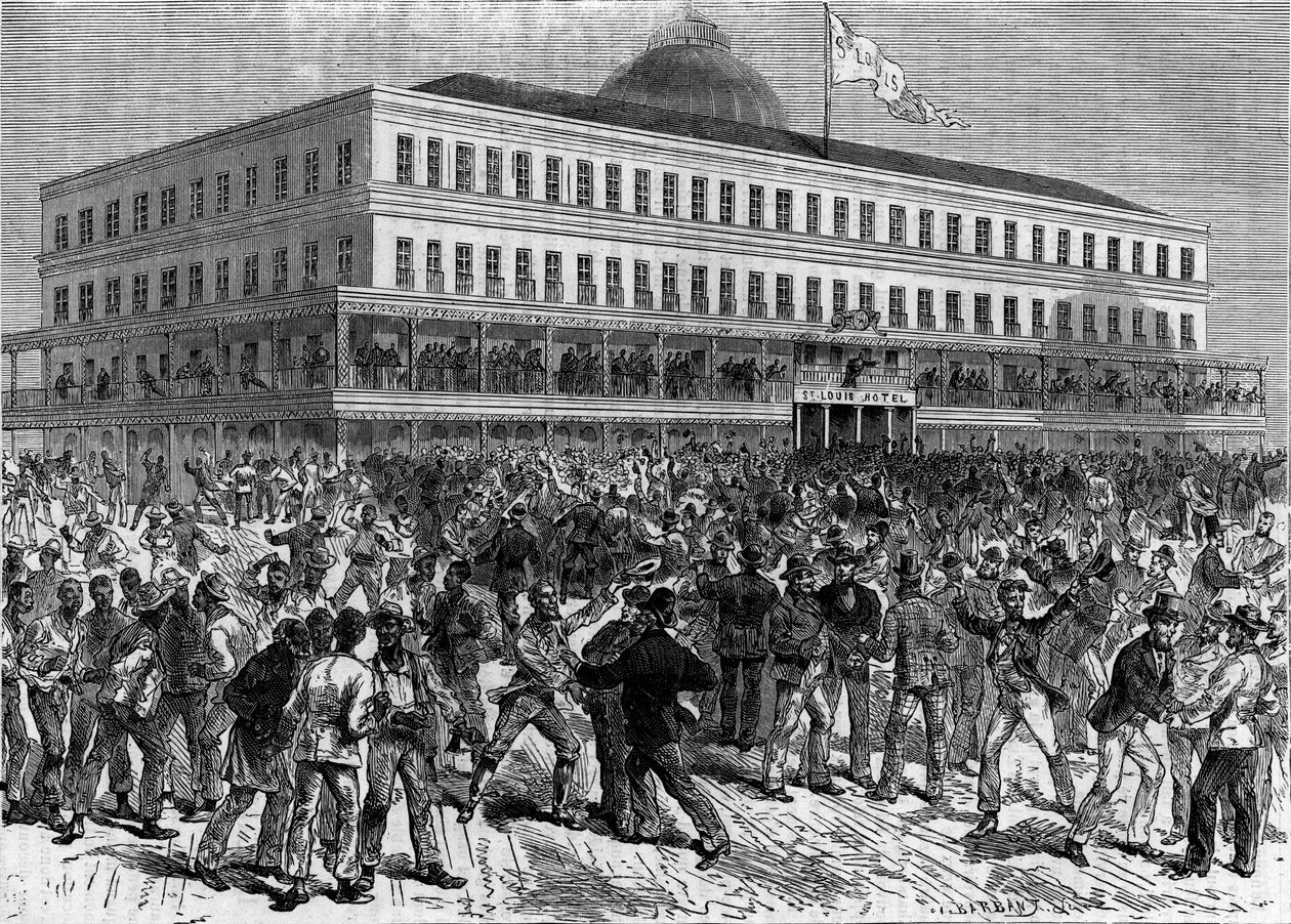 Volební den v New Orleans (New Orleans), Spojené státy americké (Spojené státy americké). Rytina do „“Le Journal de la jeunesse““ od French School
