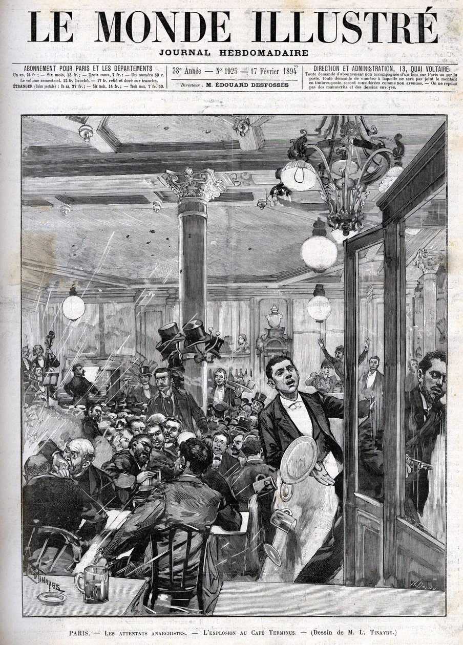 Anarchistické útoky v Paříži v únoru 1894. Výbuch v kavárně Terminus. „Ilustrovaný svět“ ze 17. února od French School