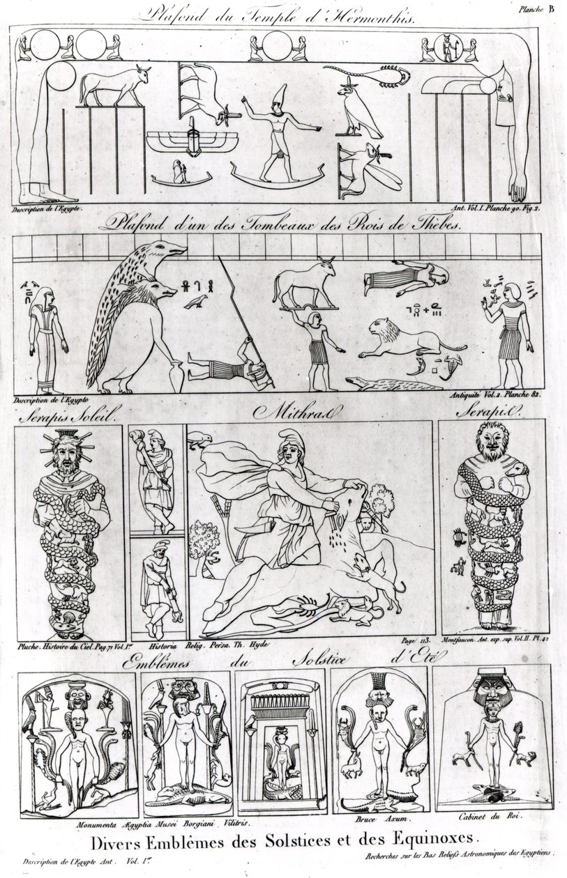 Starověké egyptské a perské náboženské a astronomické ilustrace a symboly od French School