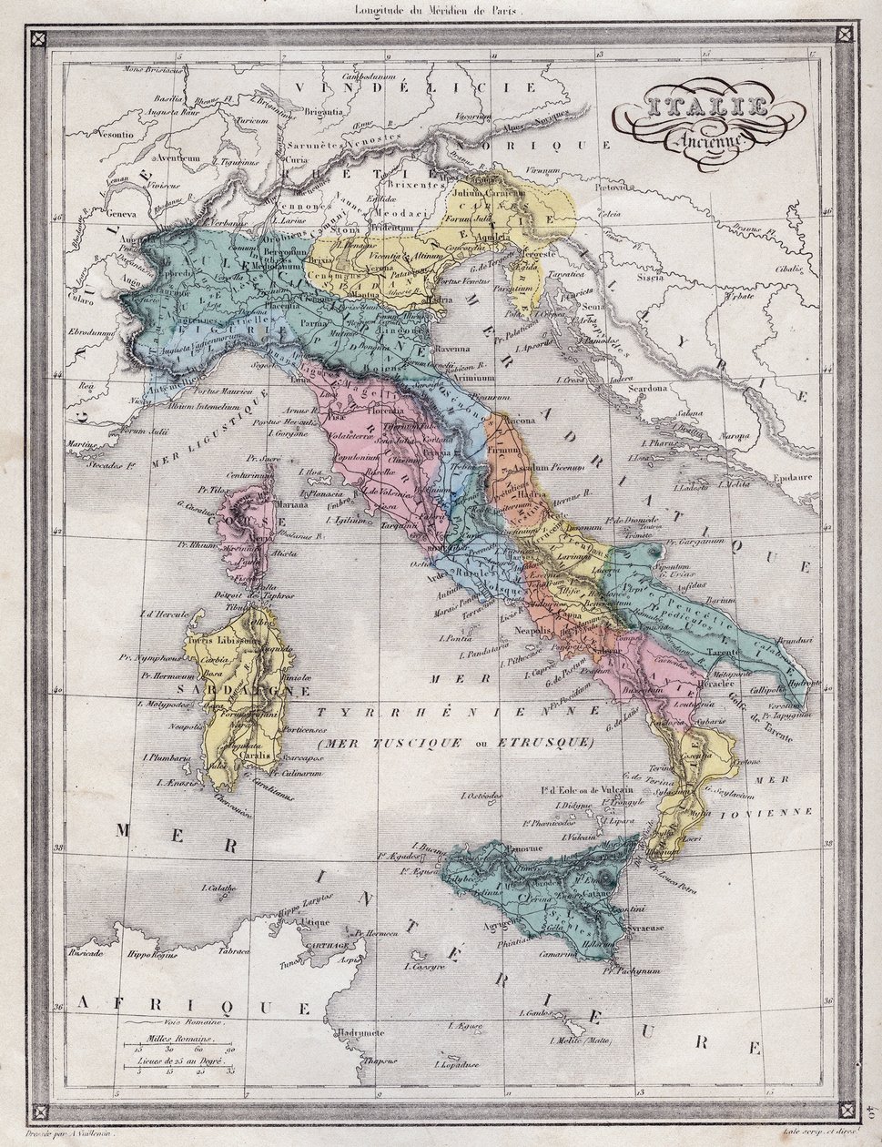 Starověká Itálie - Deska extrahovaná z ""Univerzálního atlasu starověké a moderní geografie pro obytné školy"" od Vuillemina - ca. 1845 od French School
